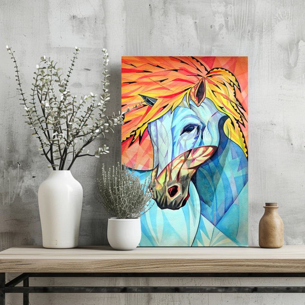 Cubist Fiery Mane Blue Horse Aluminum Print