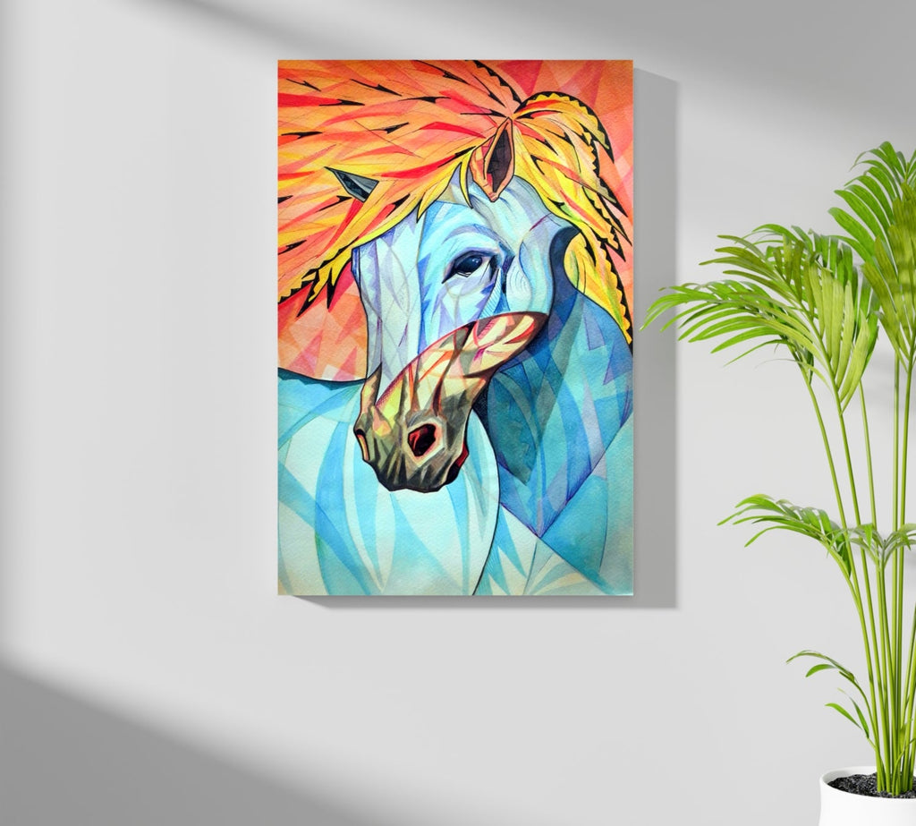 Cubist Fiery Mane Blue Horse Aluminum Print