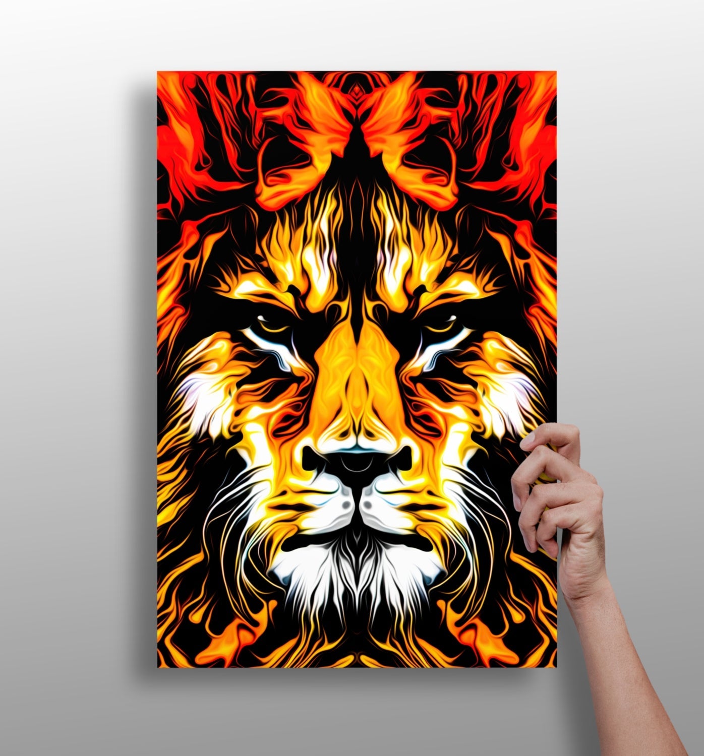 Fiery Flame Lion Face Aluminum Print