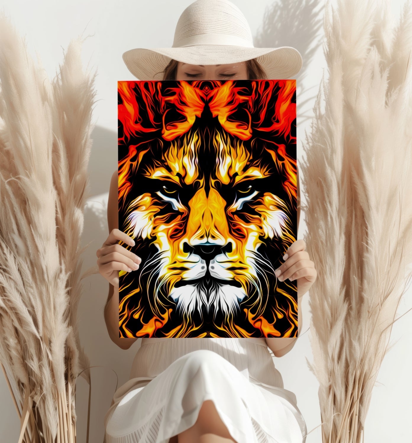 Fiery Flame Lion Face Aluminum Print