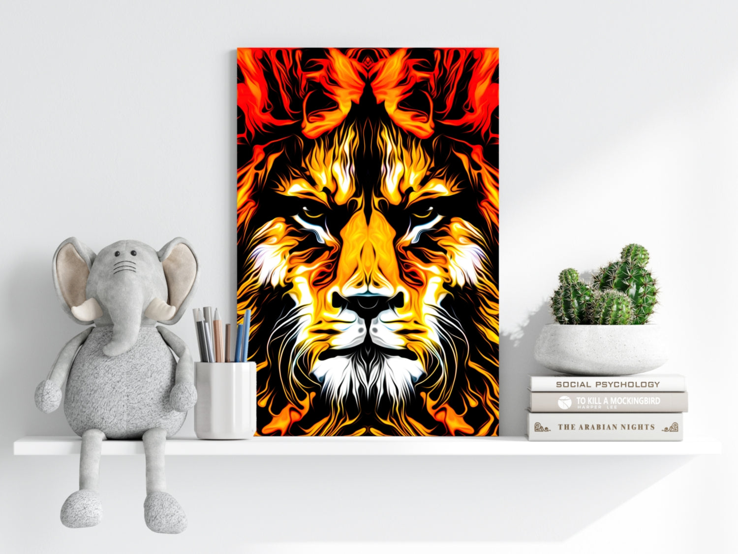 Fiery Flame Lion Face Aluminum Print
