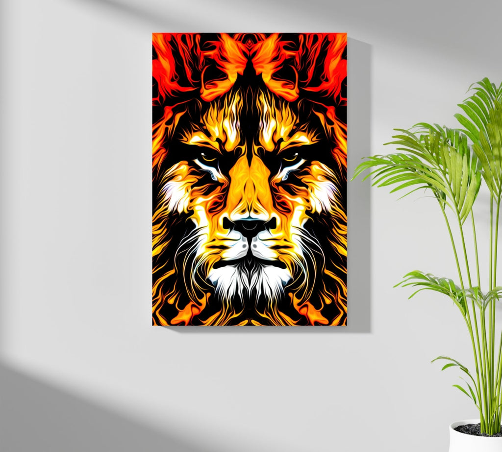 Fiery Flame Lion Face Aluminum Print