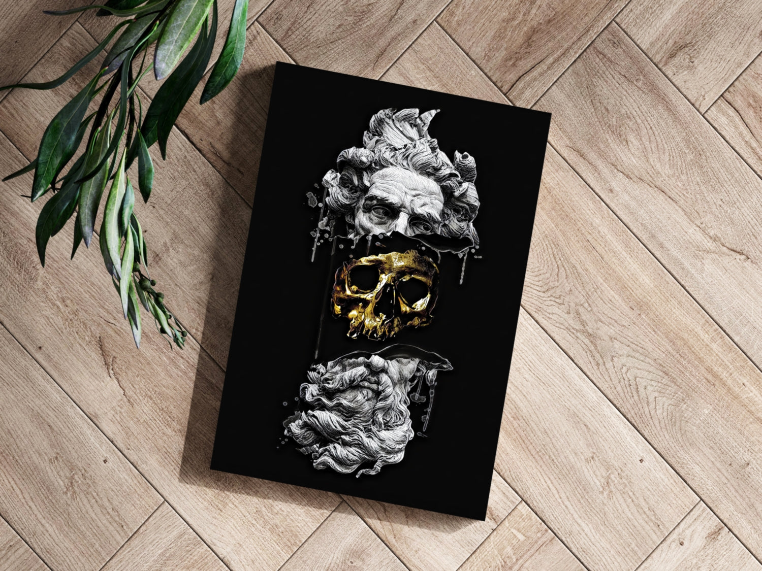 Gold Skull Split Marble Bust Aluminum Print