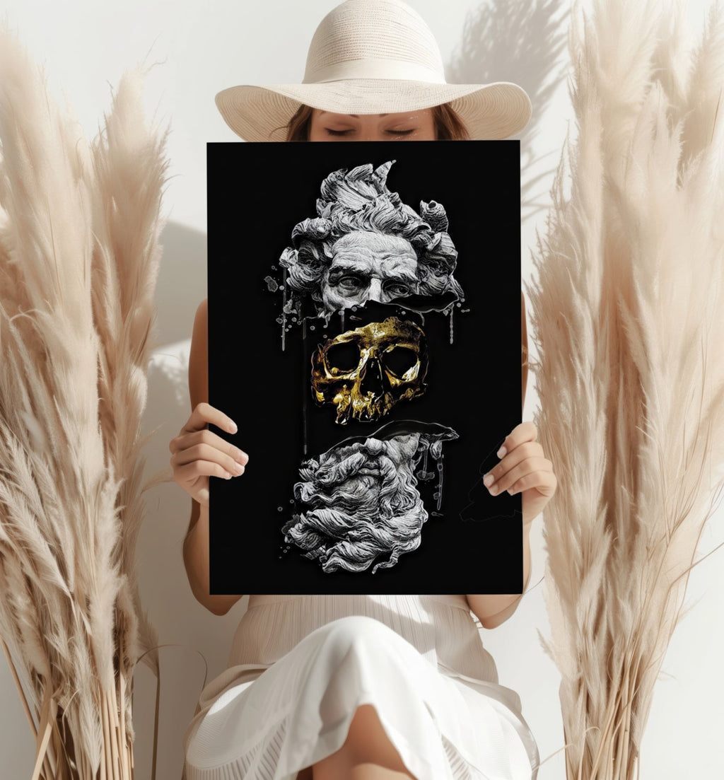 Gold Skull Split Marble Bust Aluminum Print