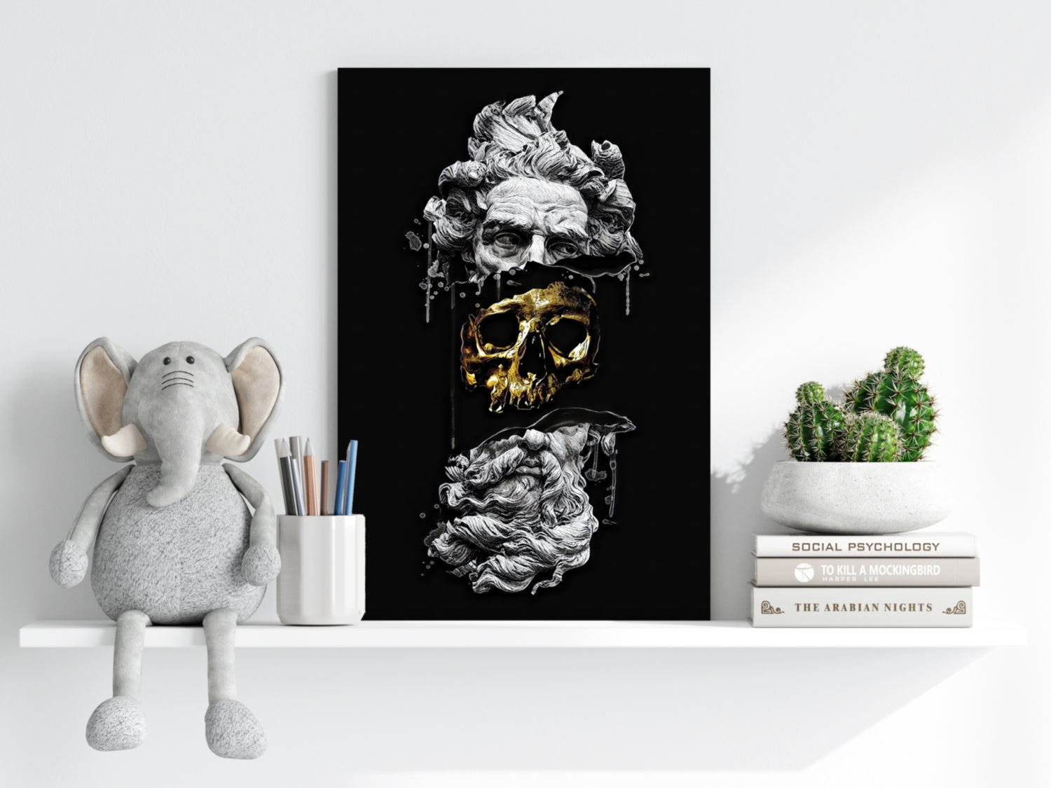 Gold Skull Split Marble Bust Aluminum Print