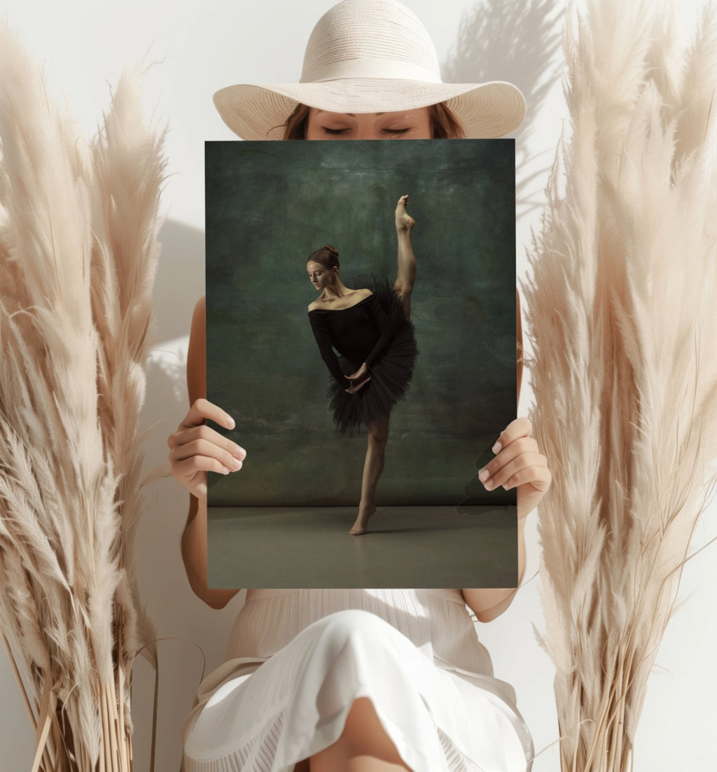 Black Tutu Ballerina Vertical Leg Pose Aluminum Print
