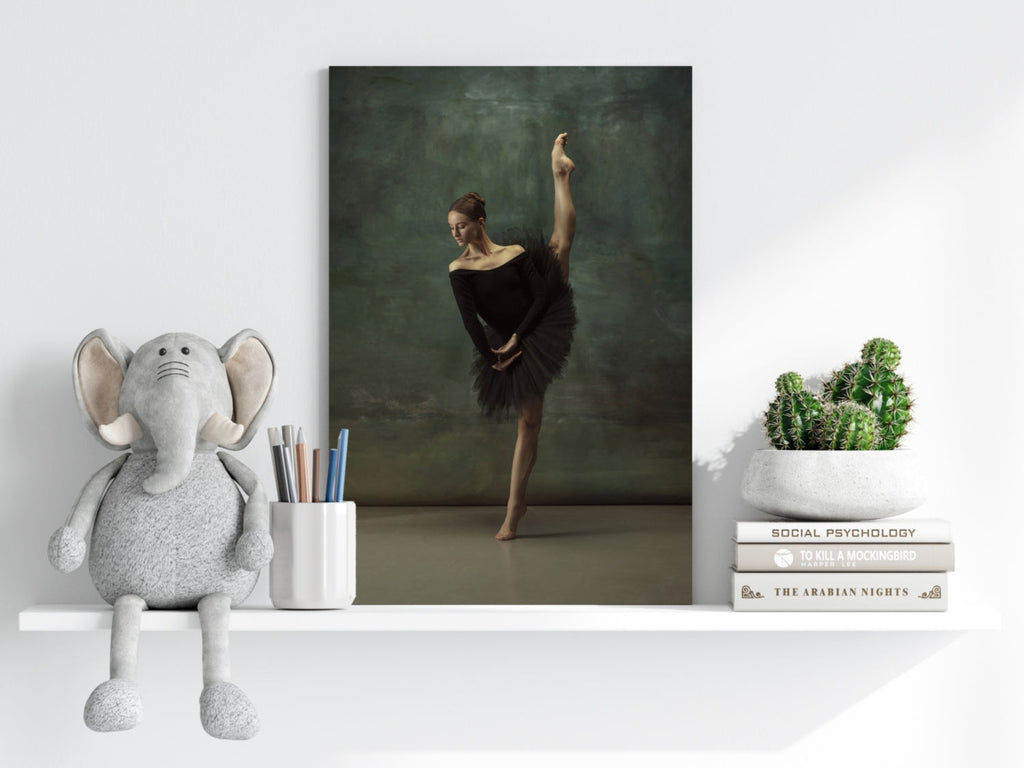 Black Tutu Ballerina Vertical Leg Pose Aluminum Print