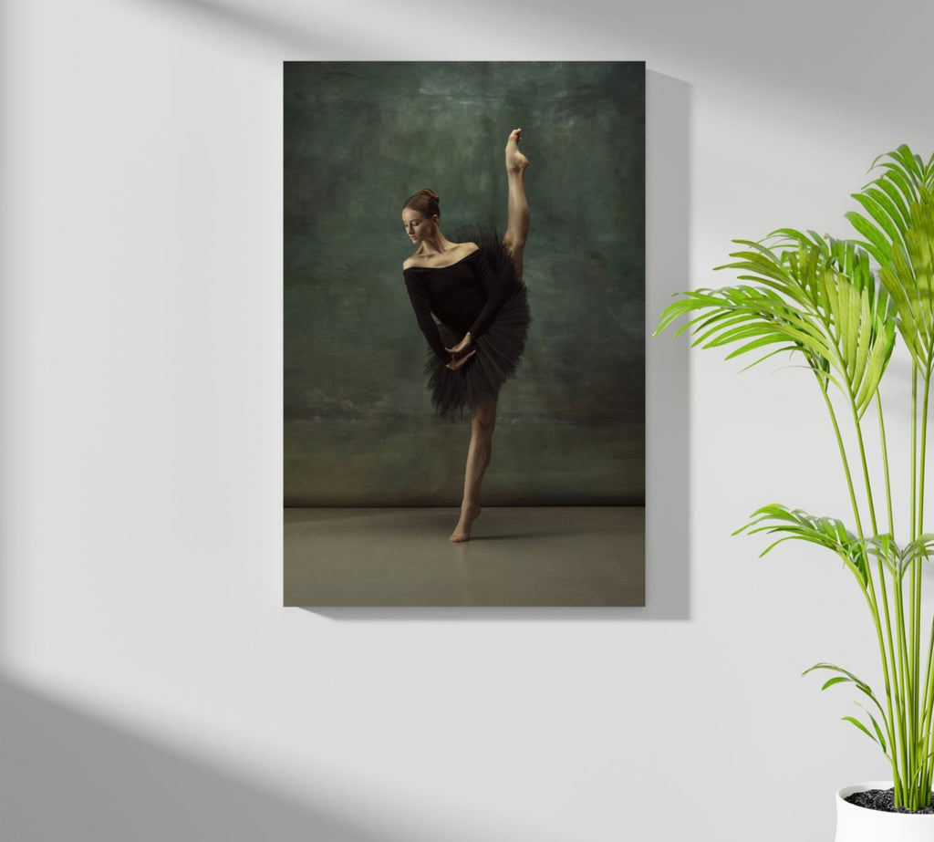 Black Tutu Ballerina Vertical Leg Pose Aluminum Print
