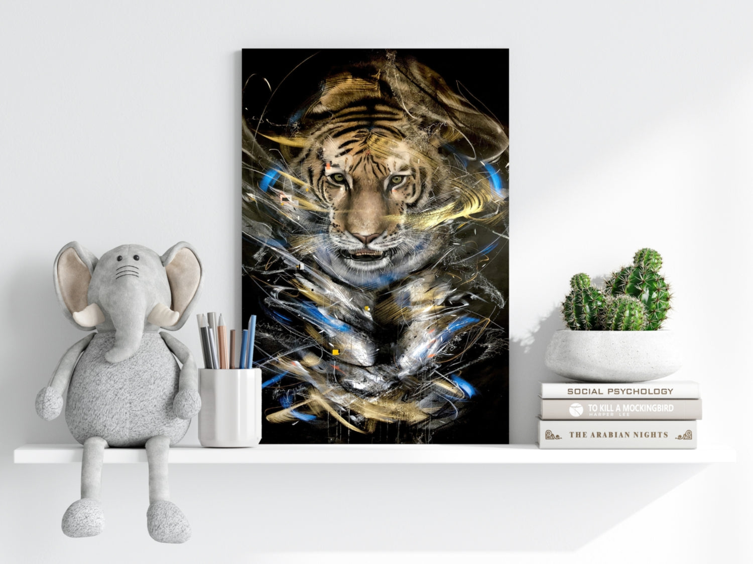 Gold and Blue Brushstroke Tiger Aluminum Print