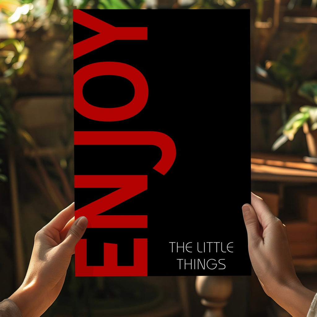 Crimson Enjoy Typography Black Aluminum Print