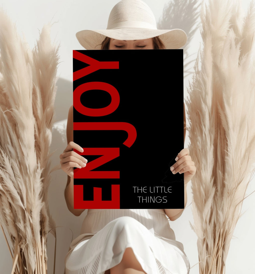 Crimson Enjoy Typography Black Aluminum Print