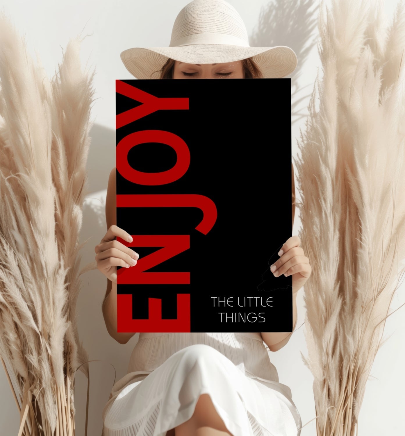 Crimson Enjoy Typography Black Aluminum Print