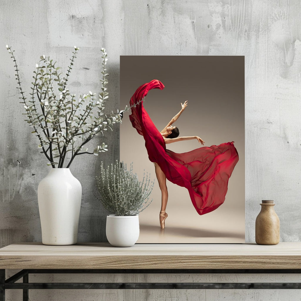 Red Dress Ballerina Pointe Aluminum Print
