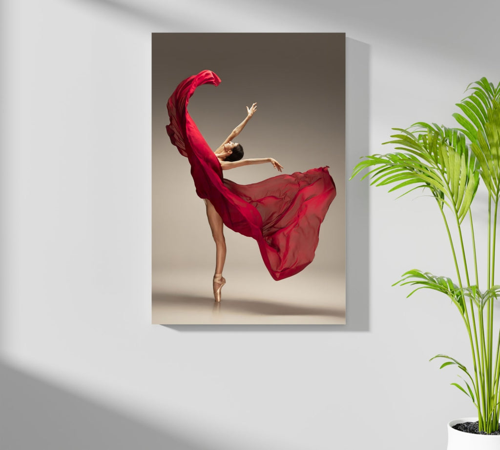 Red Dress Ballerina Pointe Aluminum Print
