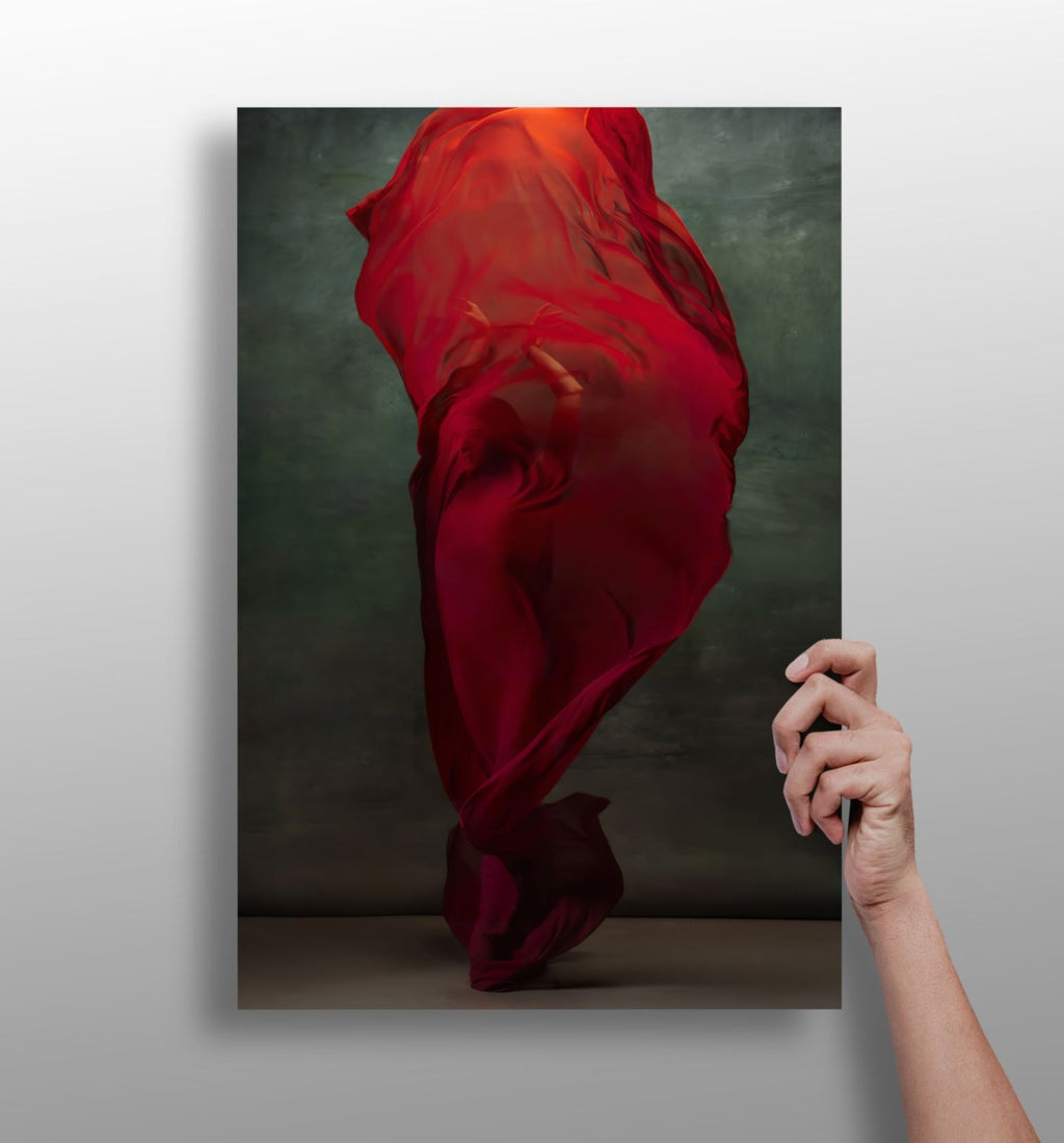 Swirling Red Fabric Dancer Aluminum Print