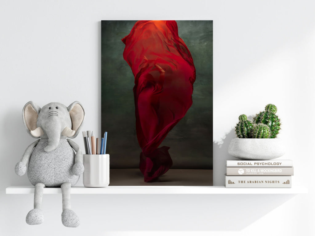 Swirling Red Fabric Dancer Aluminum Print
