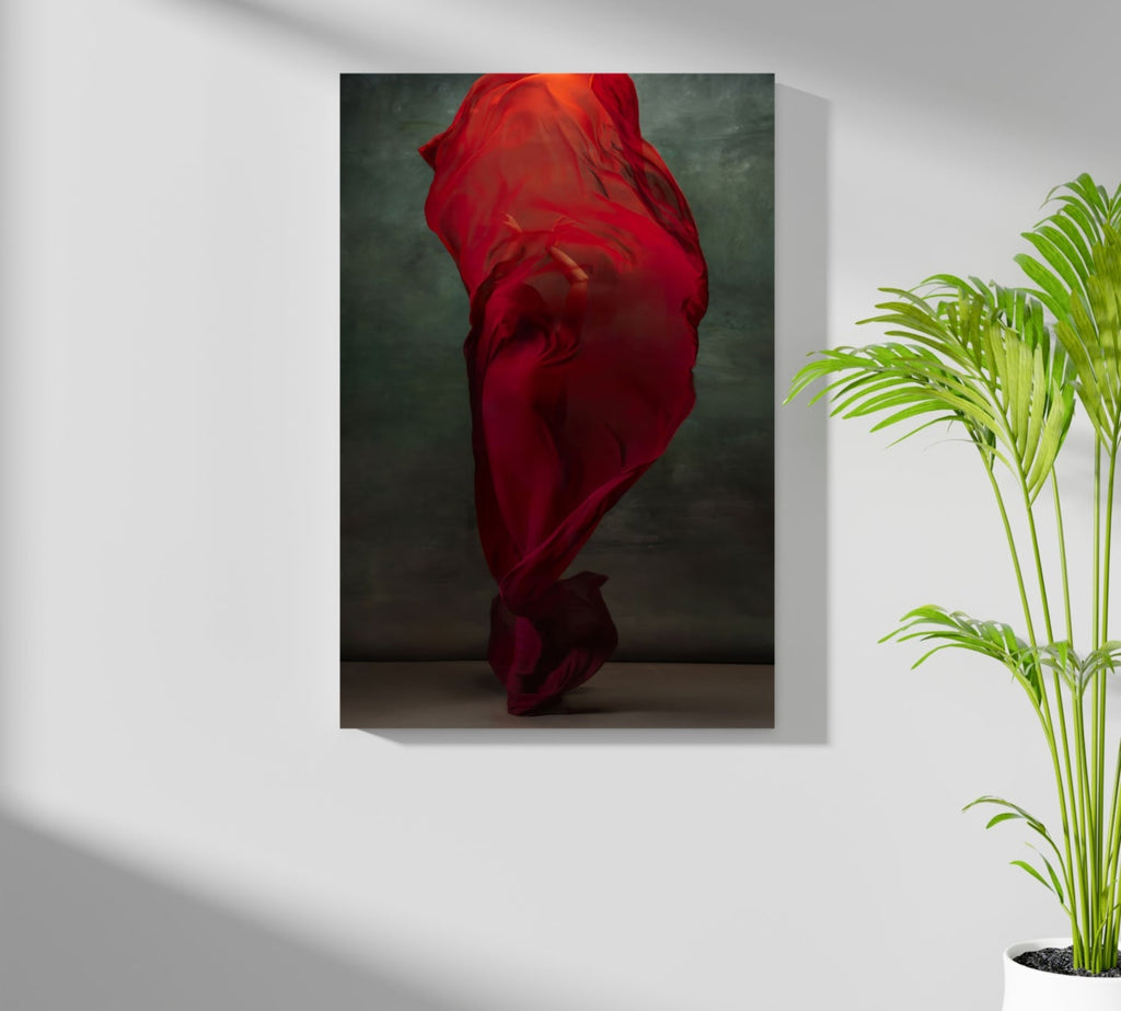 Swirling Red Fabric Dancer Aluminum Print
