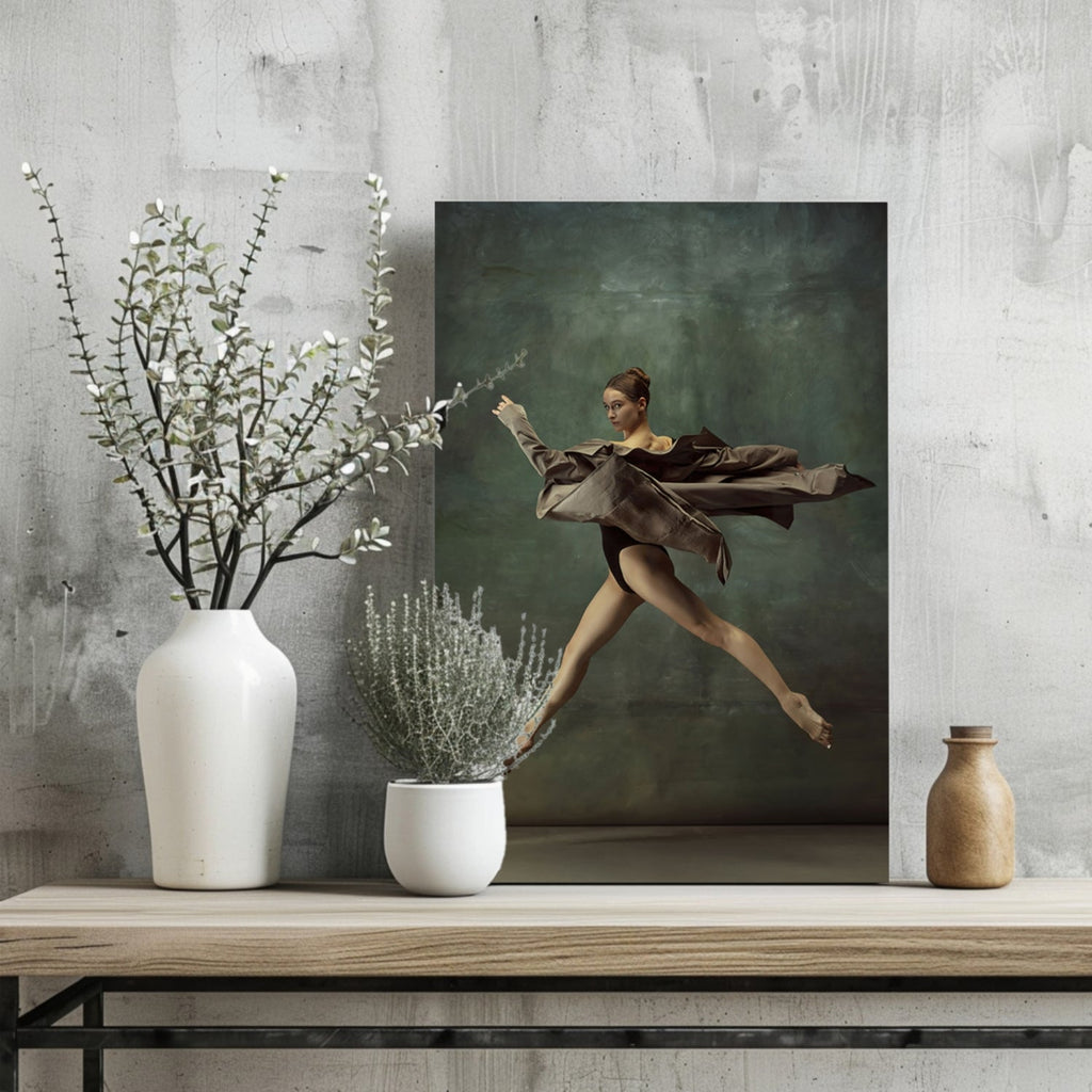 Leaping Dancer Brown Fabric Aluminum Print