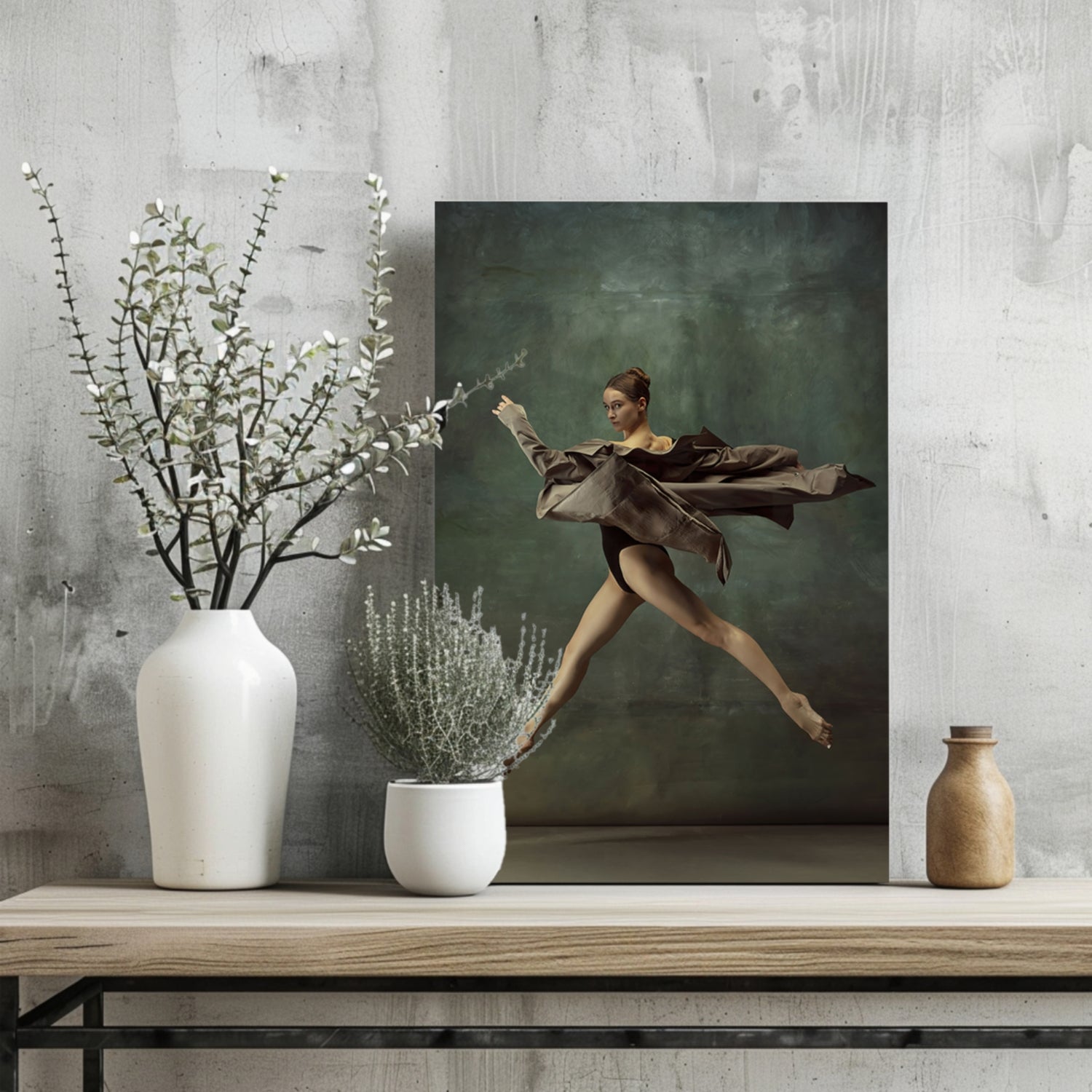 Leaping Dancer Brown Fabric Aluminum Print