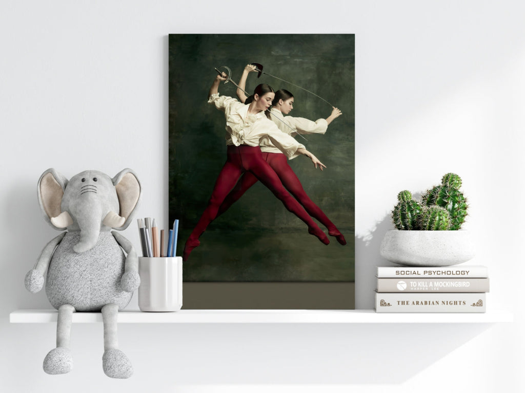 Dueling Dancers Red Tights Aluminum Print
