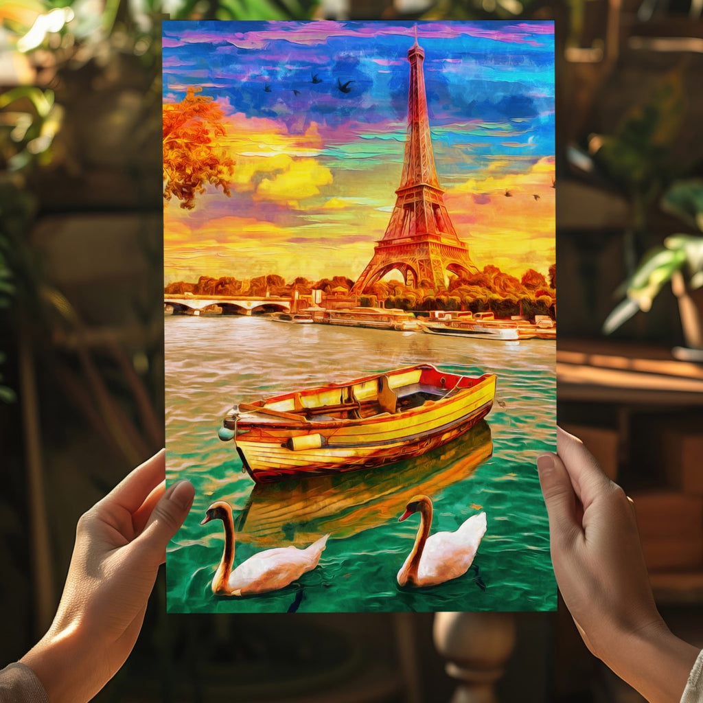Swans And Rowboat Paris River Aluminum Print