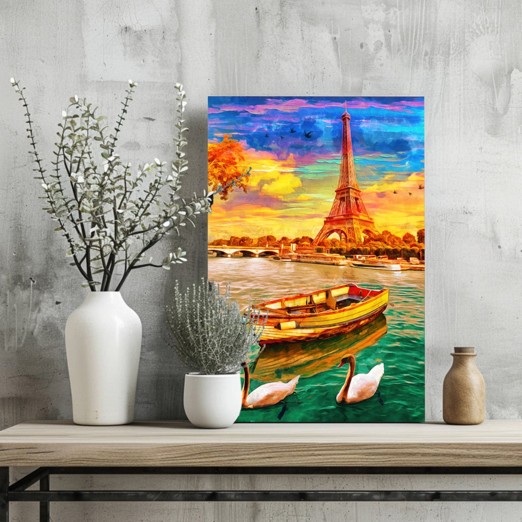 Swans And Rowboat Paris River Aluminum Print