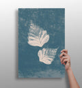 Two Cream Leaf Prints on Blue Grunge Aluminum Print