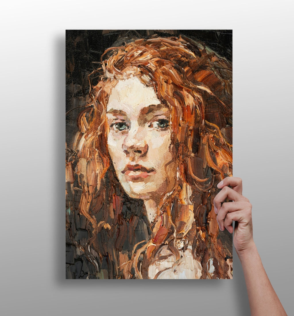 Ginger Curls Impasto Woman Portrait Aluminum Print