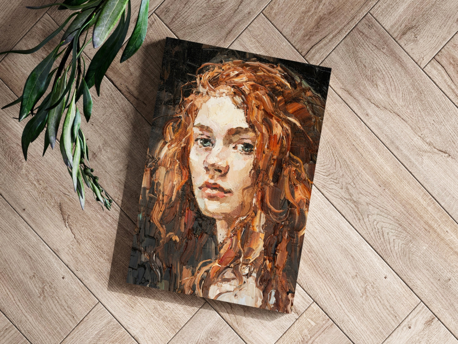 Ginger Curls Impasto Woman Portrait Aluminum Print