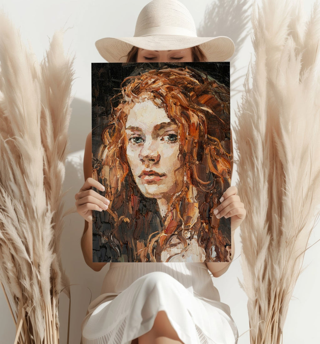 Ginger Curls Impasto Woman Portrait Aluminum Print