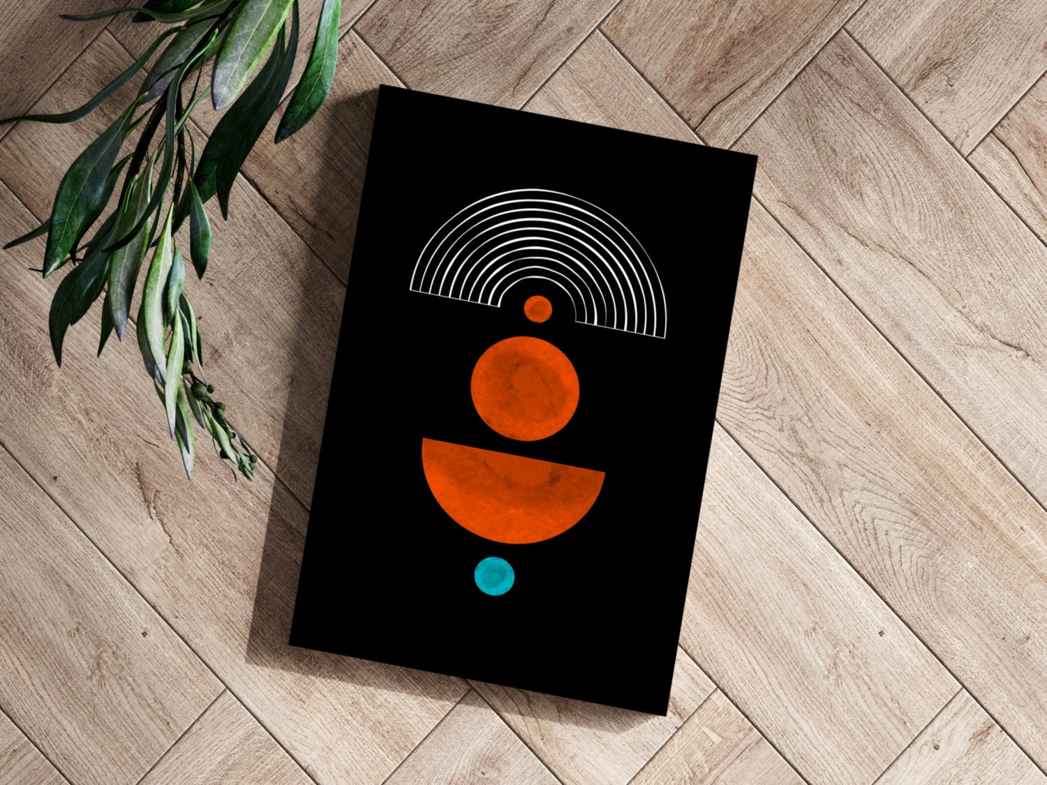 Orange Circles White Arch On Black Aluminum Print