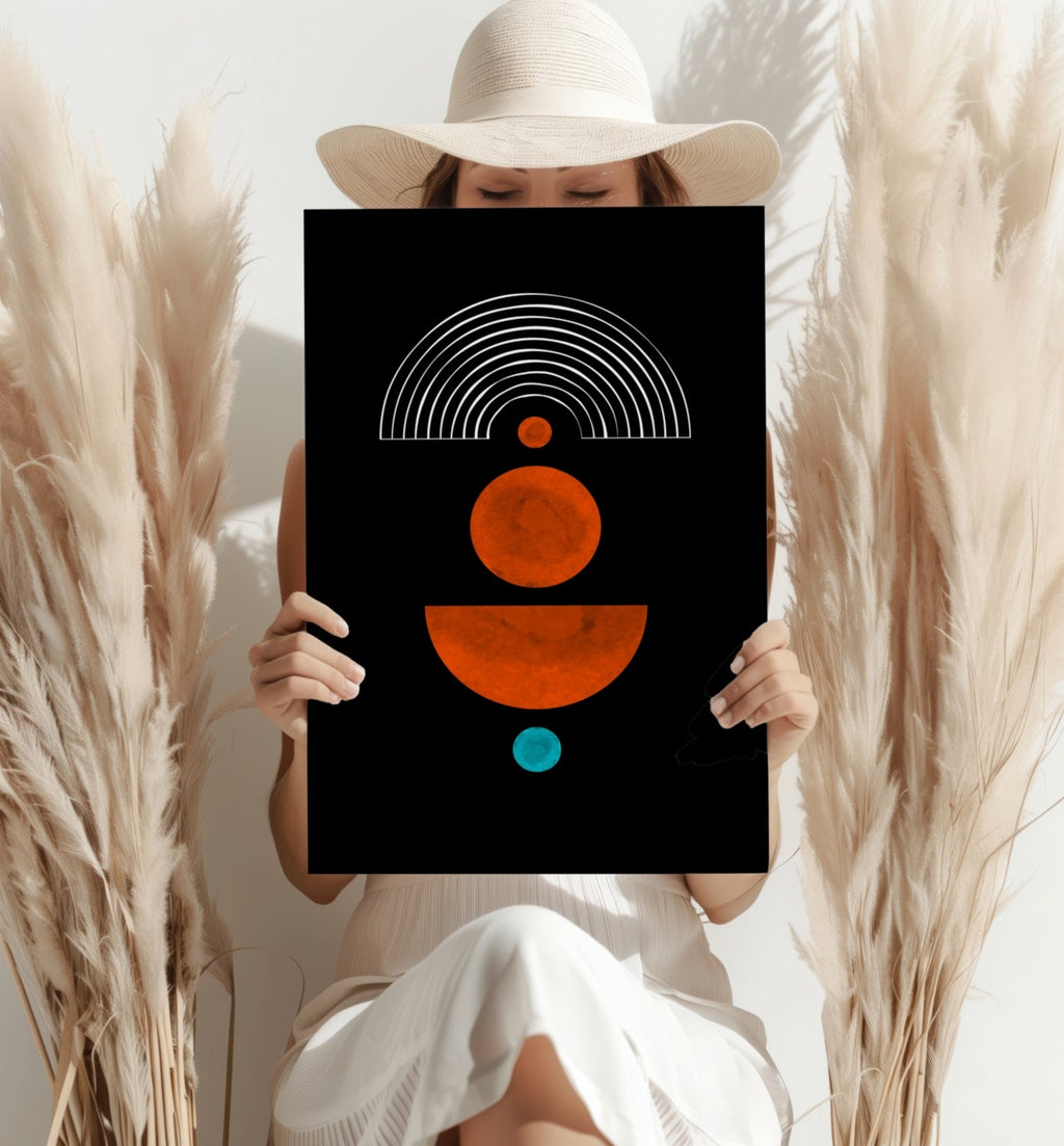 Orange Circles White Arch On Black Aluminum Print