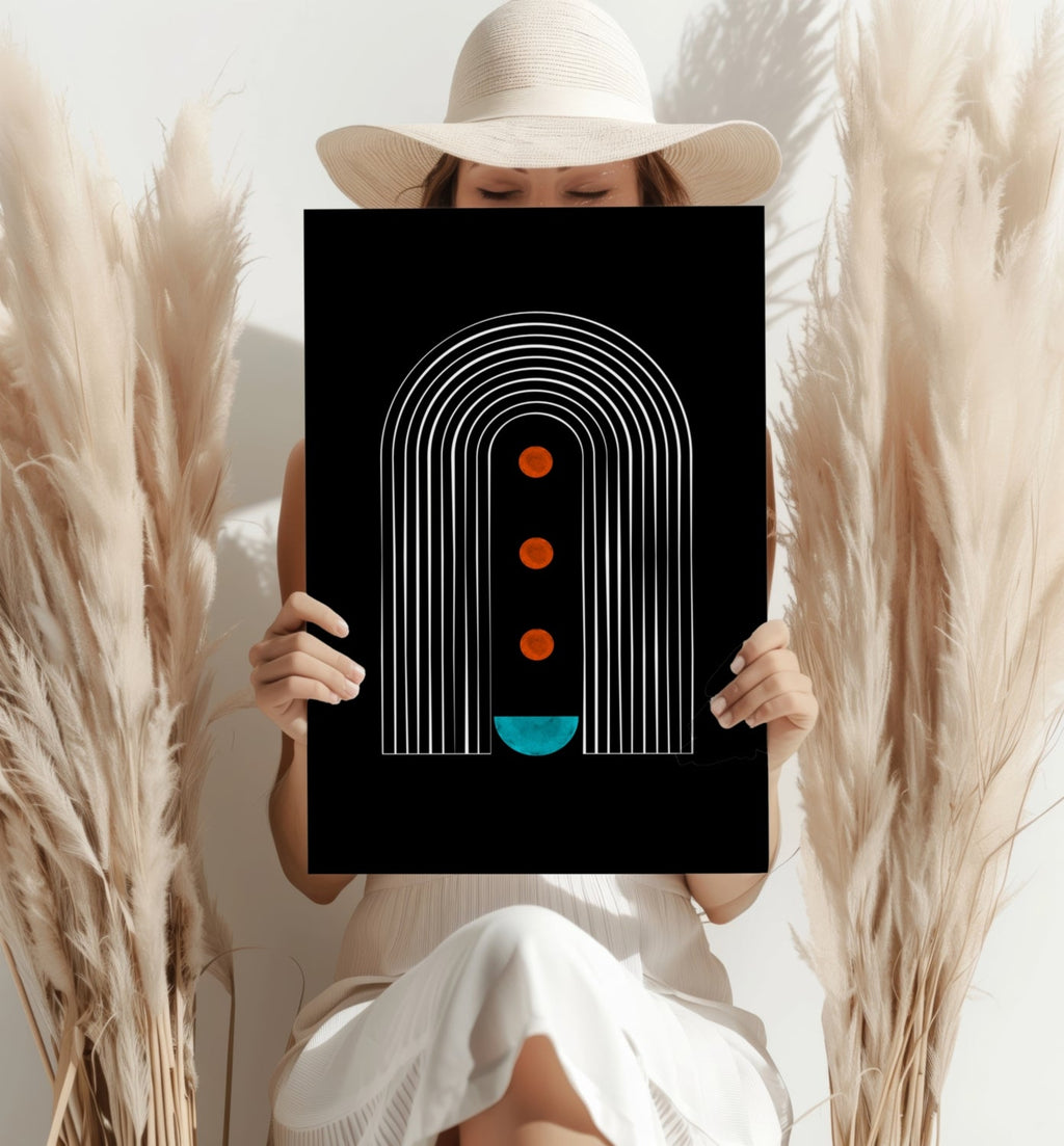 White Arch Tunnel Orange Dots Teal Moon Aluminum Print