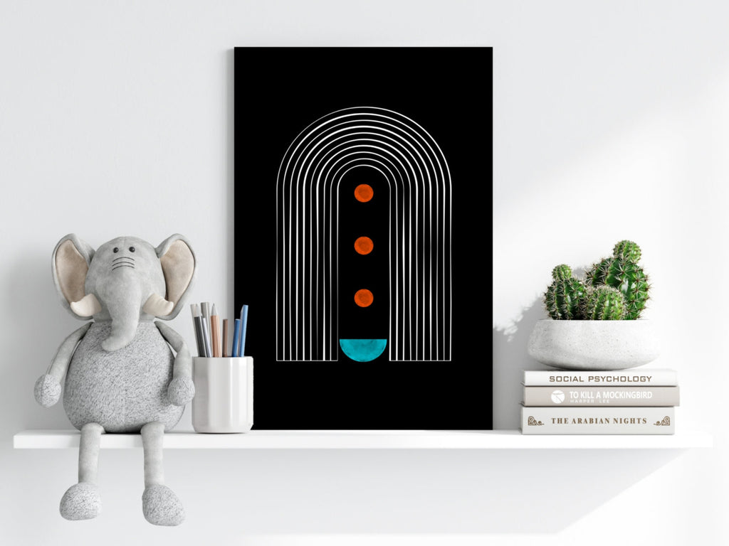 White Arch Tunnel Orange Dots Teal Moon Aluminum Print