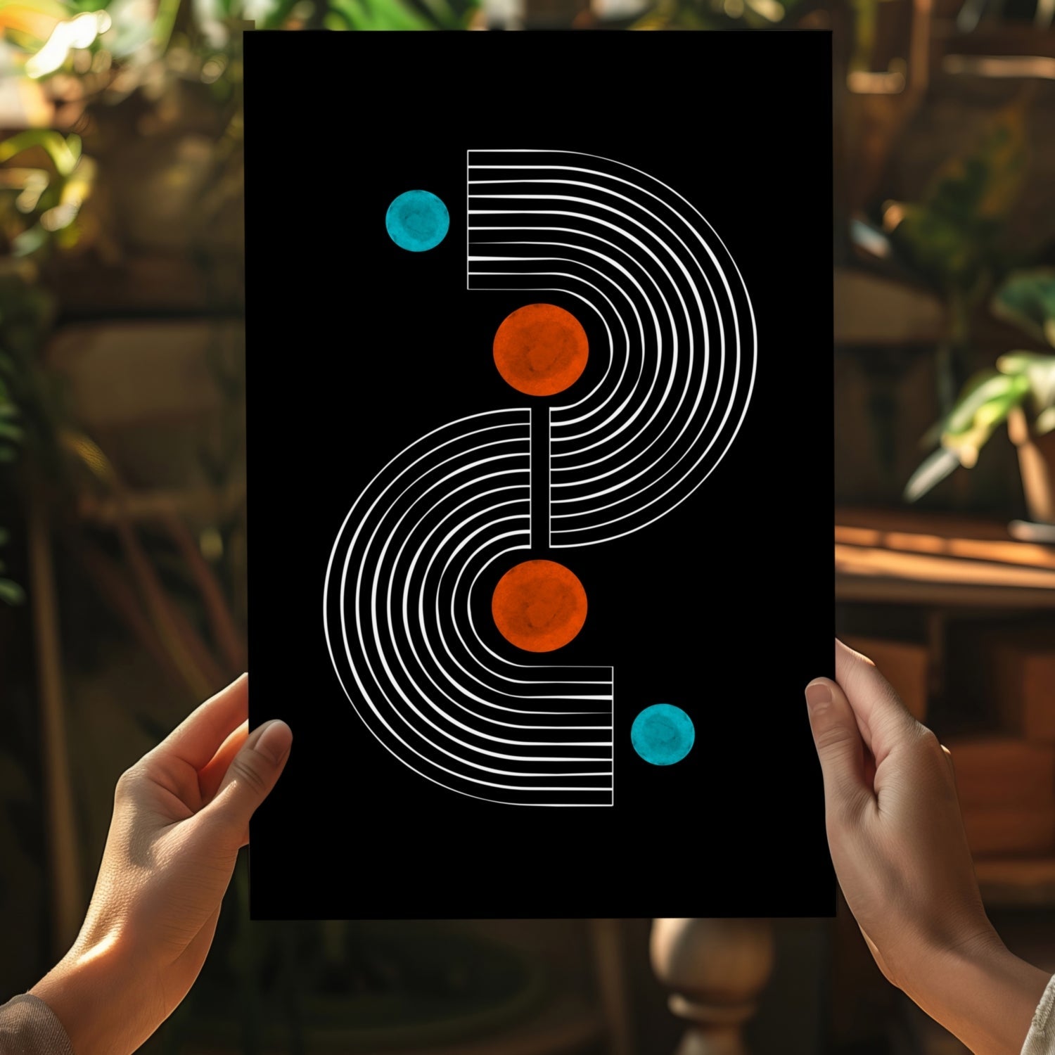 White S Curve Arches Orange Teal Dots Aluminum Print