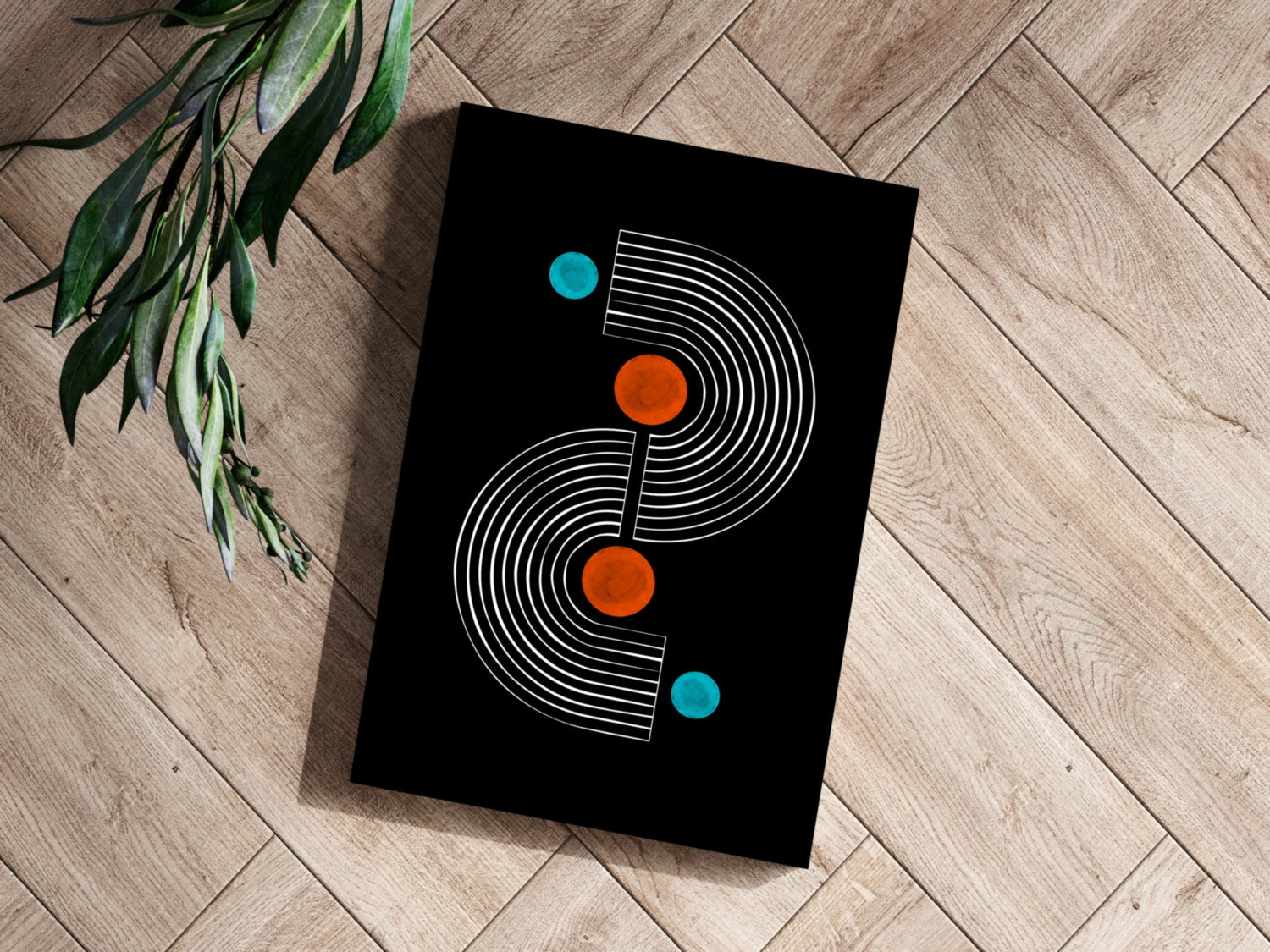 White S Curve Arches Orange Teal Dots Aluminum Print