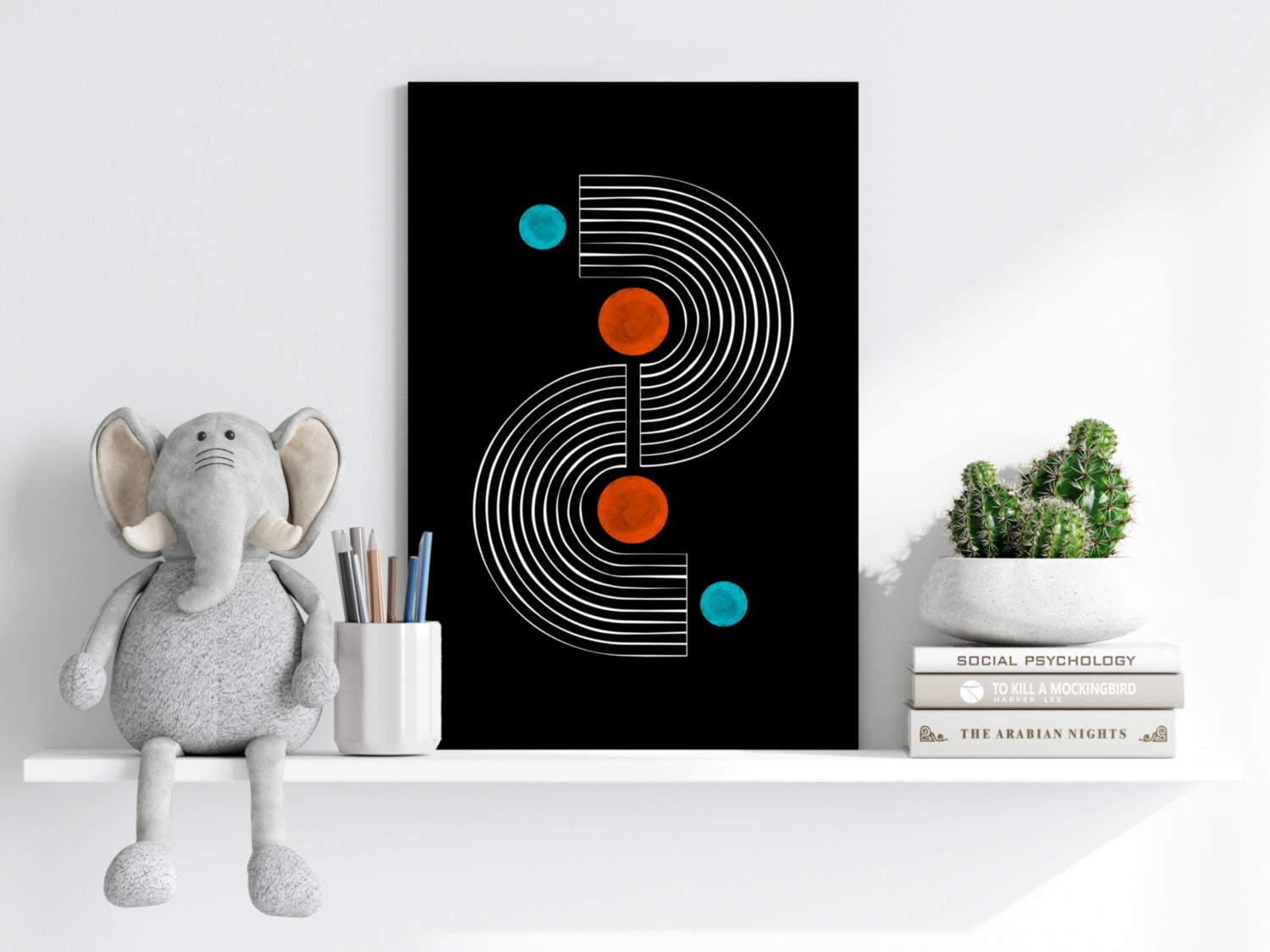 White S Curve Arches Orange Teal Dots Aluminum Print