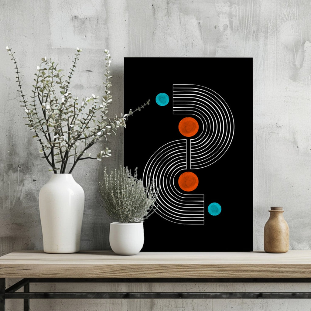 White S Curve Arches Orange Teal Dots Aluminum Print