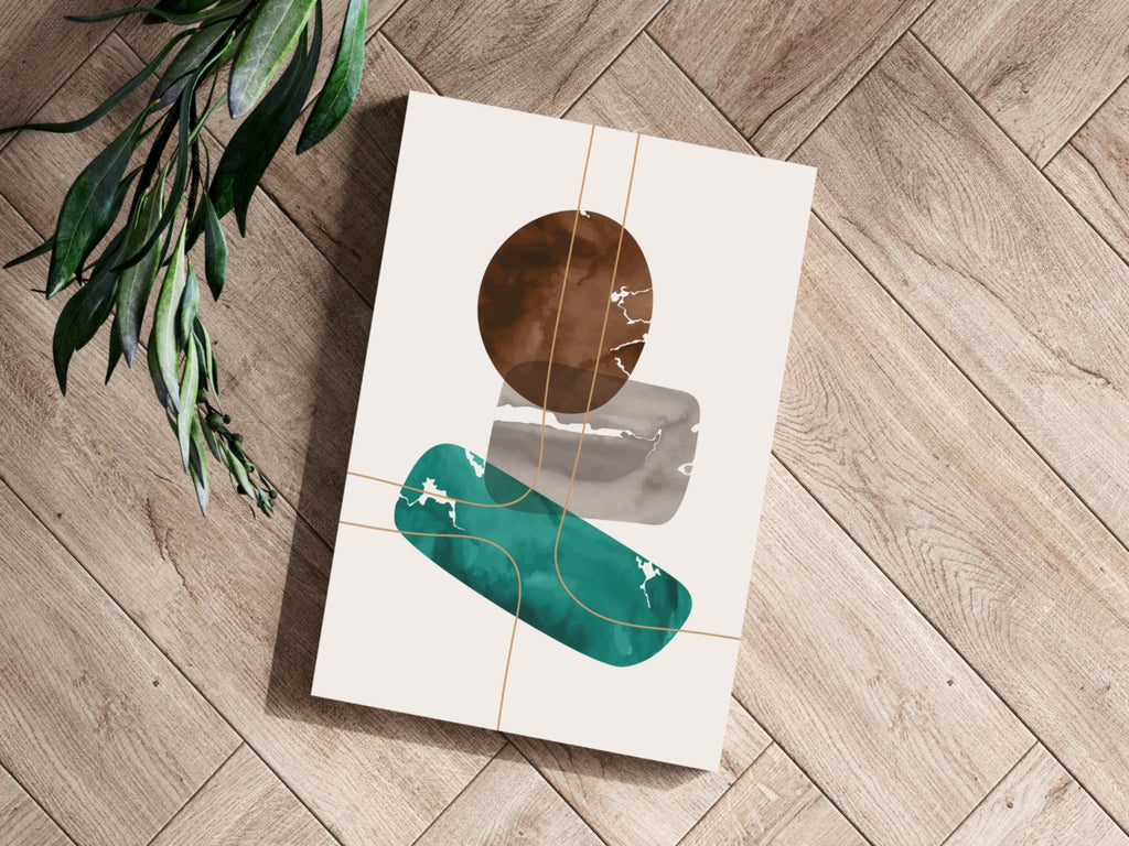 Brown Teal Stacked Stones Gold Lines Aluminum Print