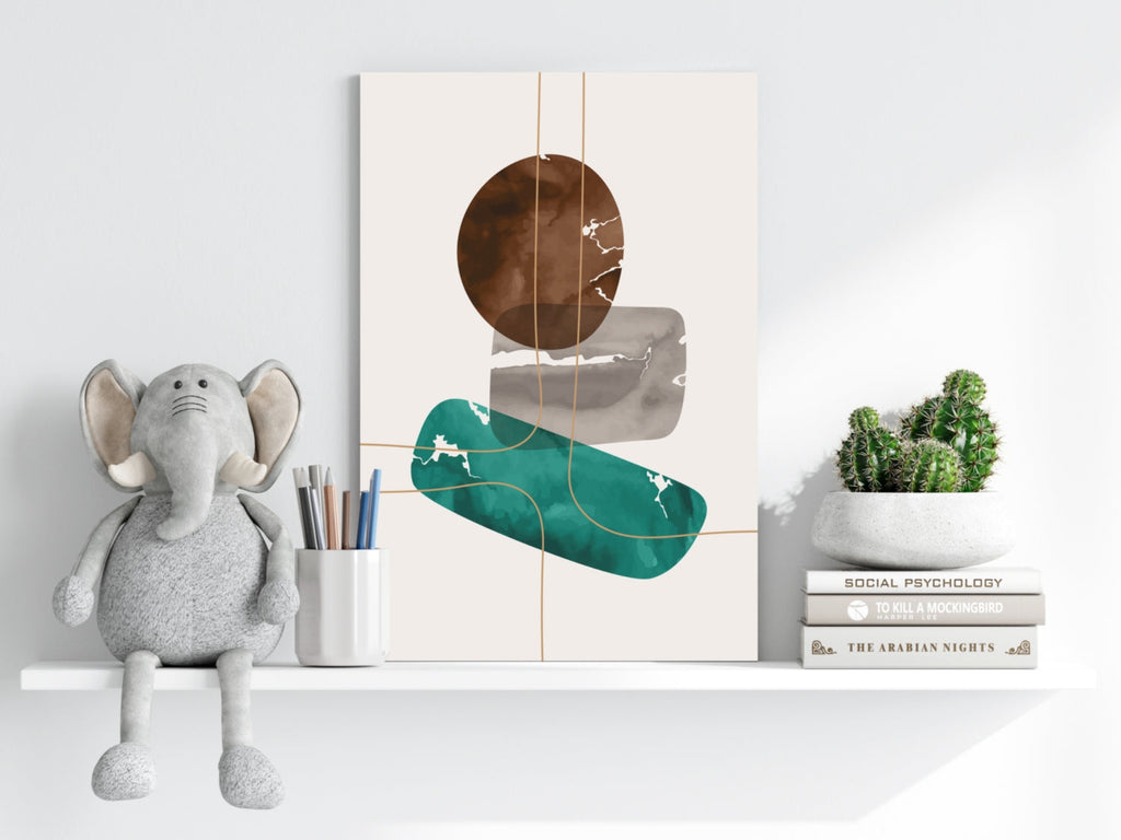 Brown Teal Stacked Stones Gold Lines Aluminum Print