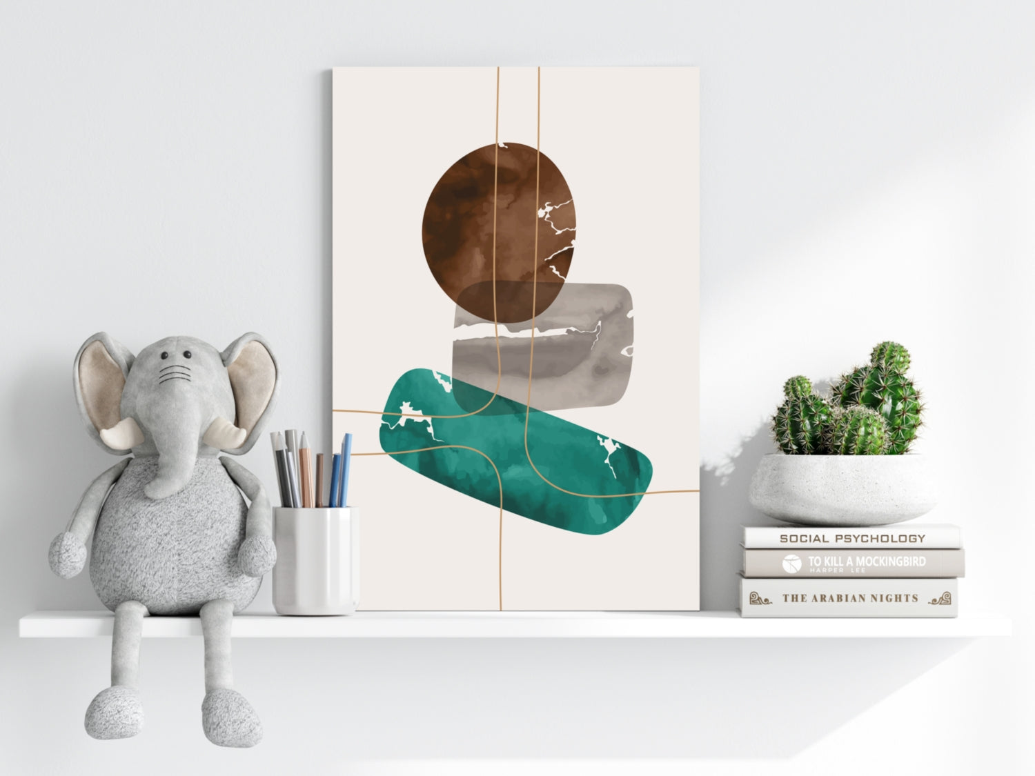 Brown Teal Stacked Stones Gold Lines Aluminum Print