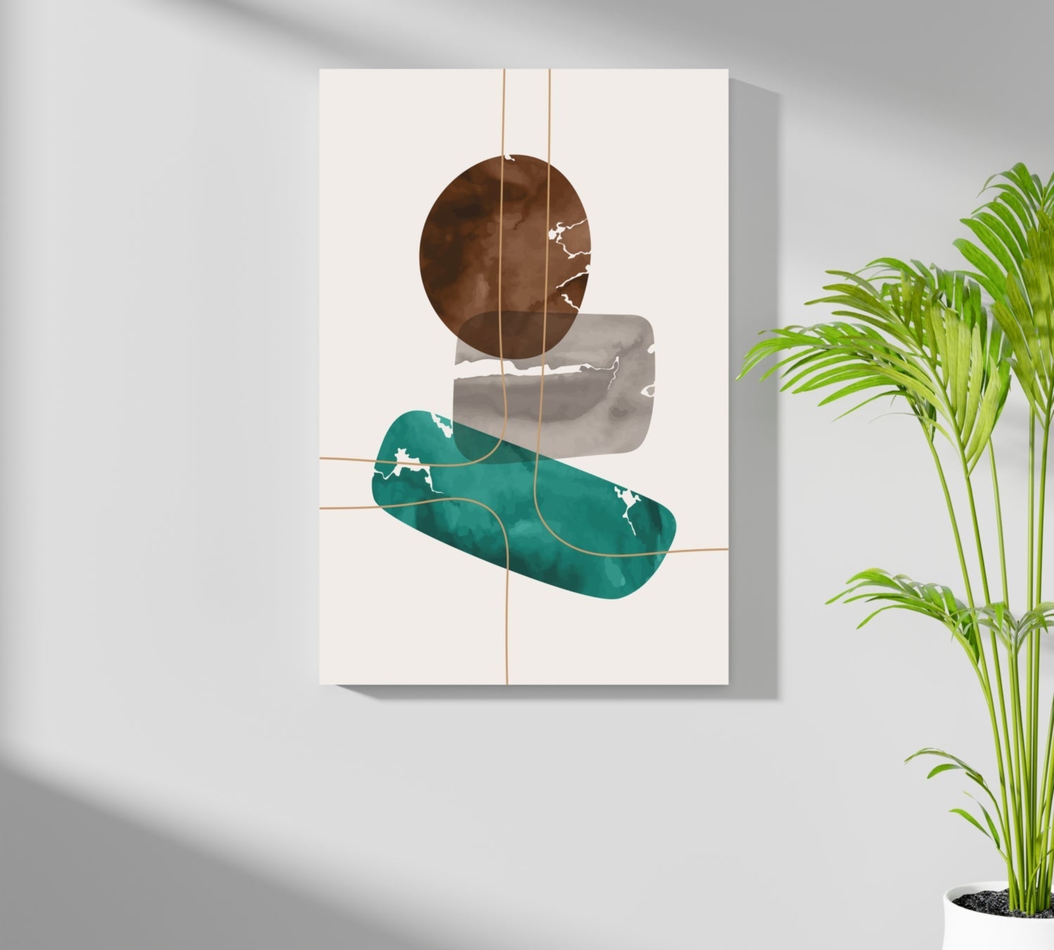 Brown Teal Stacked Stones Gold Lines Aluminum Print
