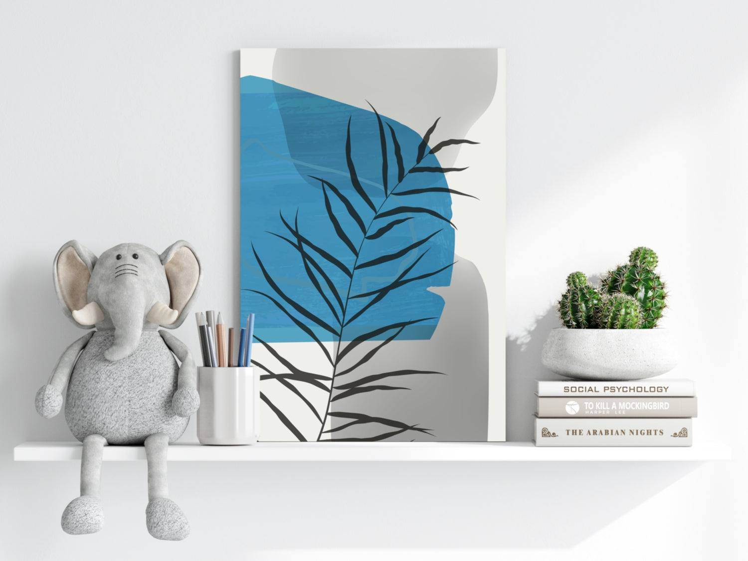 Blue Lagoon Palm Frond Shadow Aluminum Print