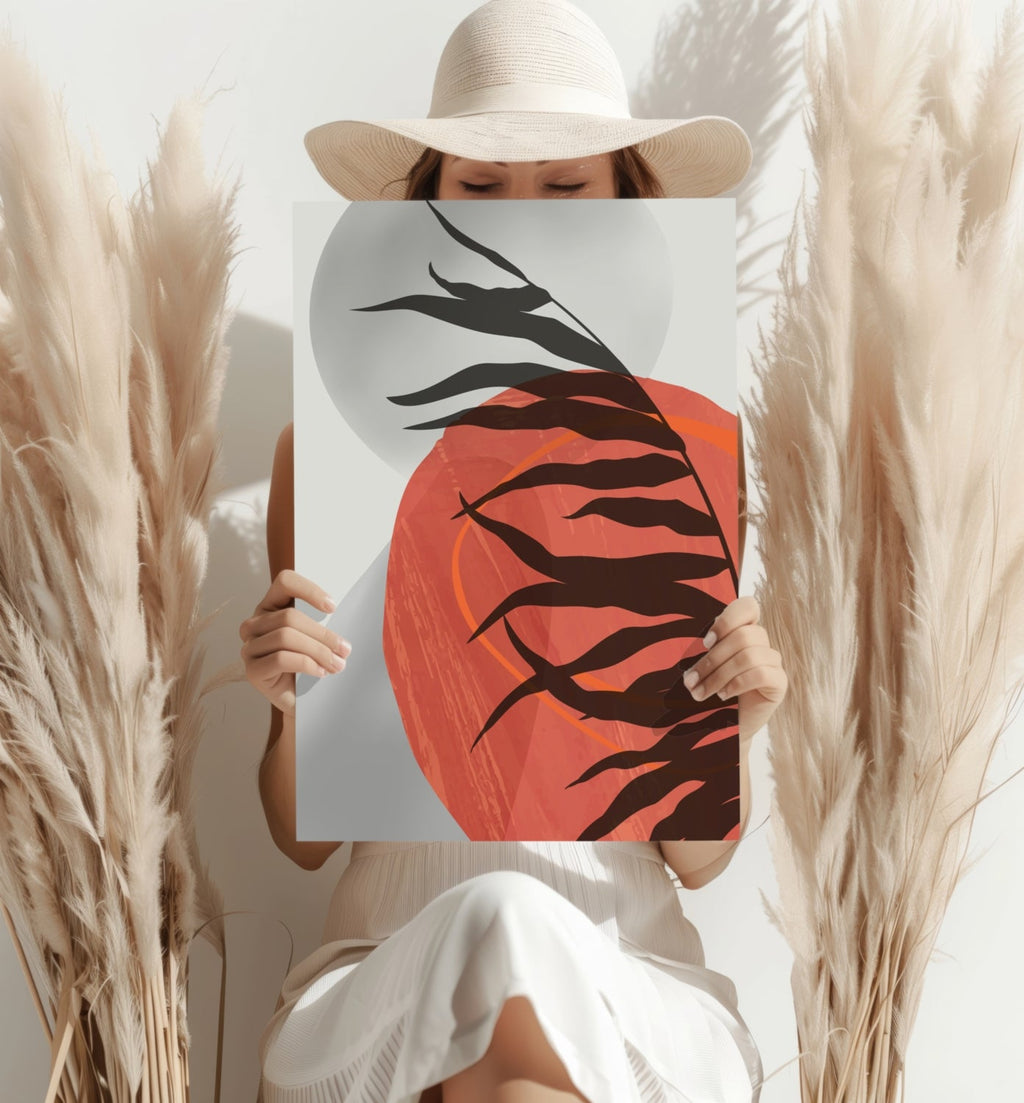 Terracotta Sun Fern Silhouette Aluminum Print