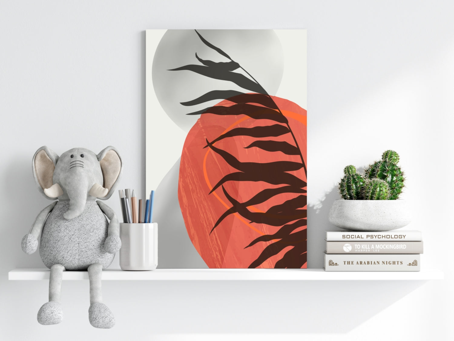 Terracotta Sun Fern Silhouette Aluminum Print