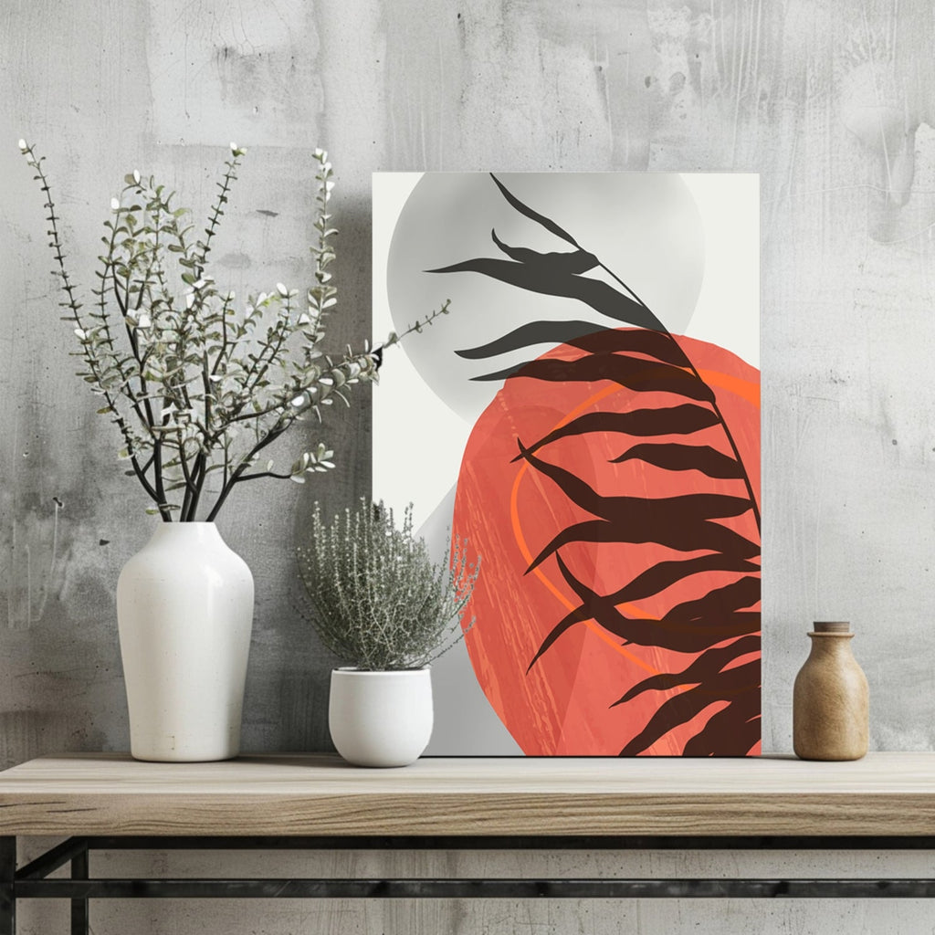 Terracotta Sun Fern Silhouette Aluminum Print