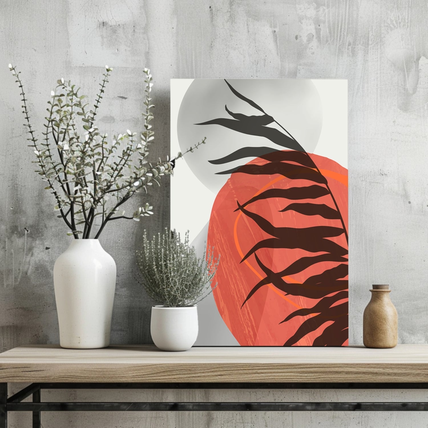 Terracotta Sun Fern Silhouette Aluminum Print