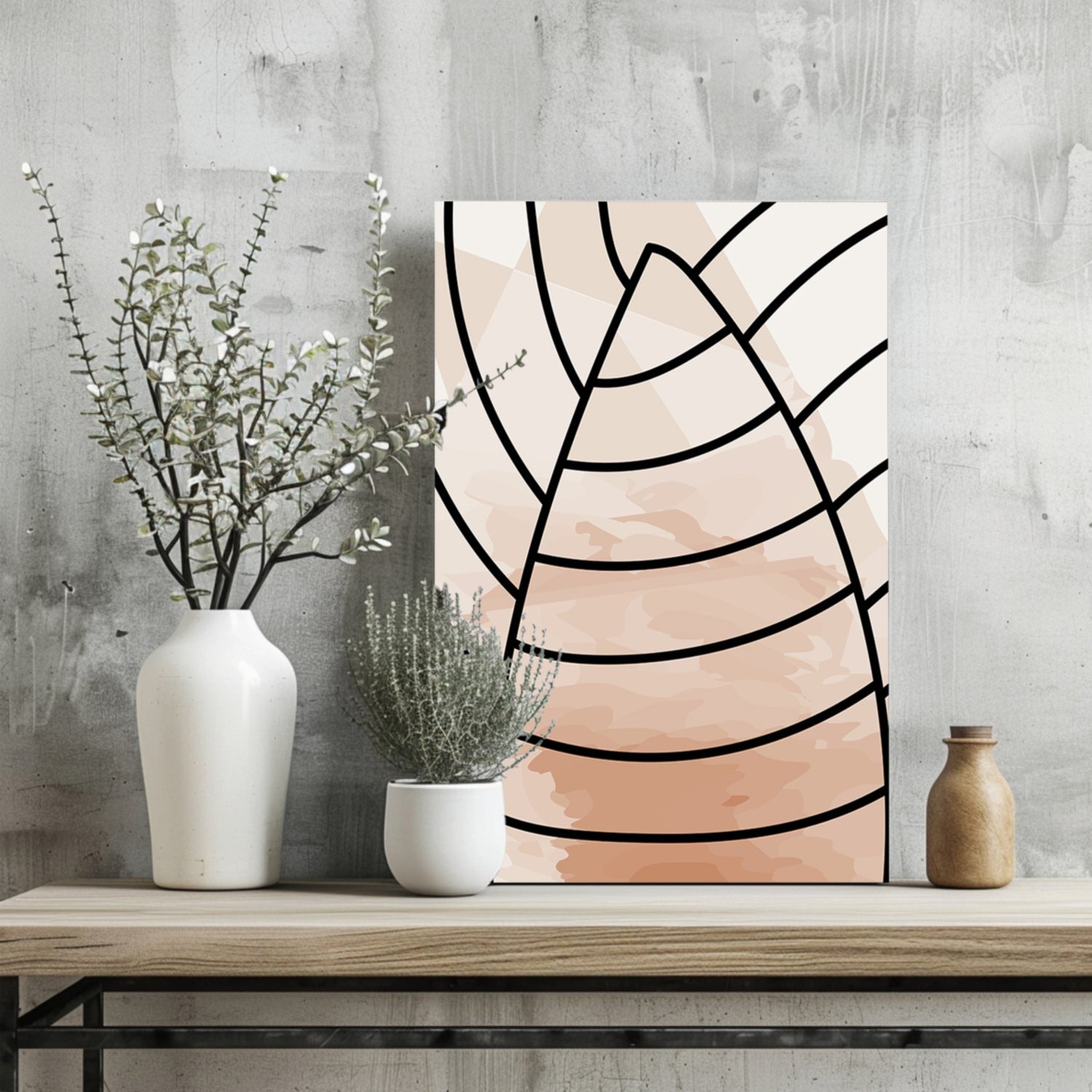 Blush Peach Leaf Vein Arcs Aluminum Print