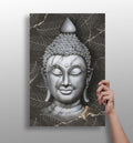 White Marble Buddha Head on Dark Leaves Aluminum Print