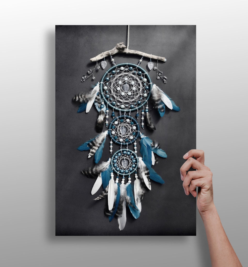 Teal Triple Hoop Driftwood Dreamcatcher Aluminum Print
